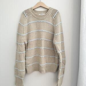 Madewell Beige Crew Neck Knit Sweater with Light Blue Accents